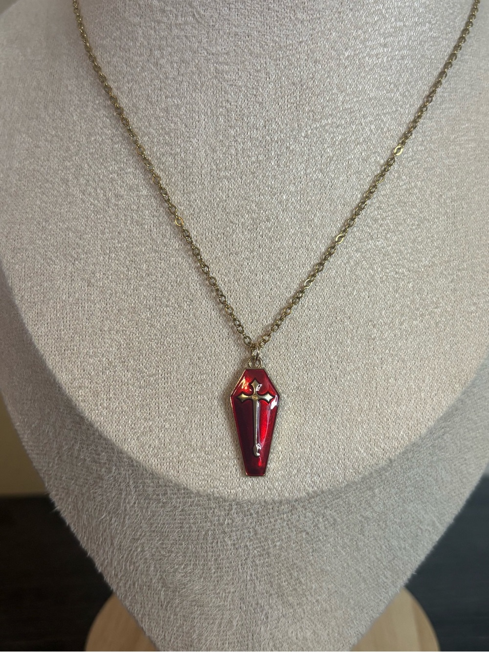 Handmade Red/Gold Coffin Necklace